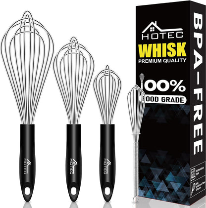 Stainless Steel Whisk Set of 4, Food Grade Balloon Whisk Egg Beater, Thicken Wire Mixing Whisk for Baking, Cooking, Whisking Cream, Sauce, Pancake Batter