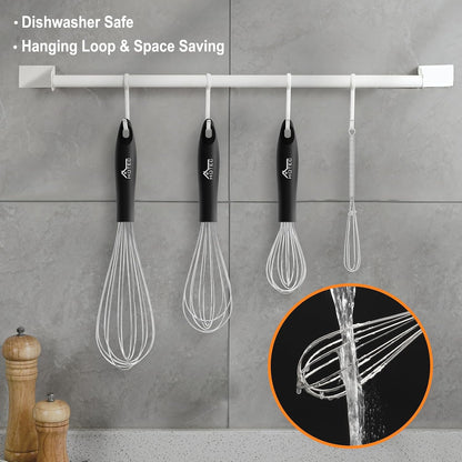 Stainless Steel Whisk Set of 4, Food Grade Balloon Whisk Egg Beater, Thicken Wire Mixing Whisk for Baking, Cooking, Whisking Cream, Sauce, Pancake Batter