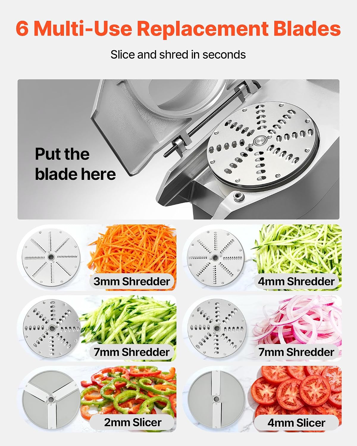 Commercial Food Processor 550W Electric Vegetable Slicer 6 Blades