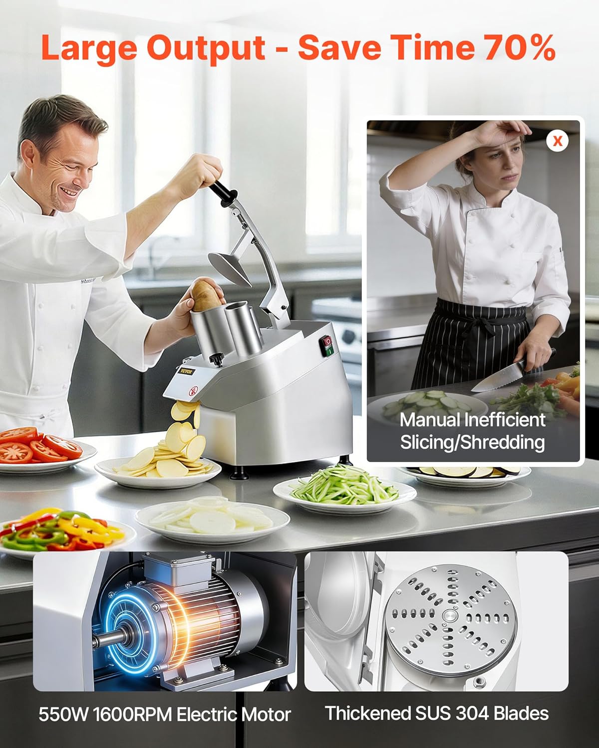 Commercial Food Processor 550W Electric Vegetable Slicer 6 Blades