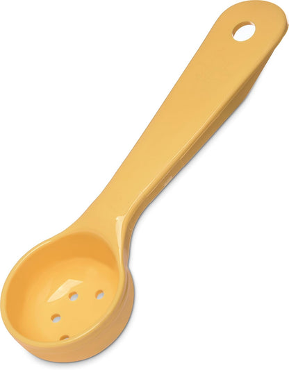 8" 3 oz Perforated Portion Control Spoon – Short Handle spoon – Flat Bottom spoon, Dishwasher Compatible, White