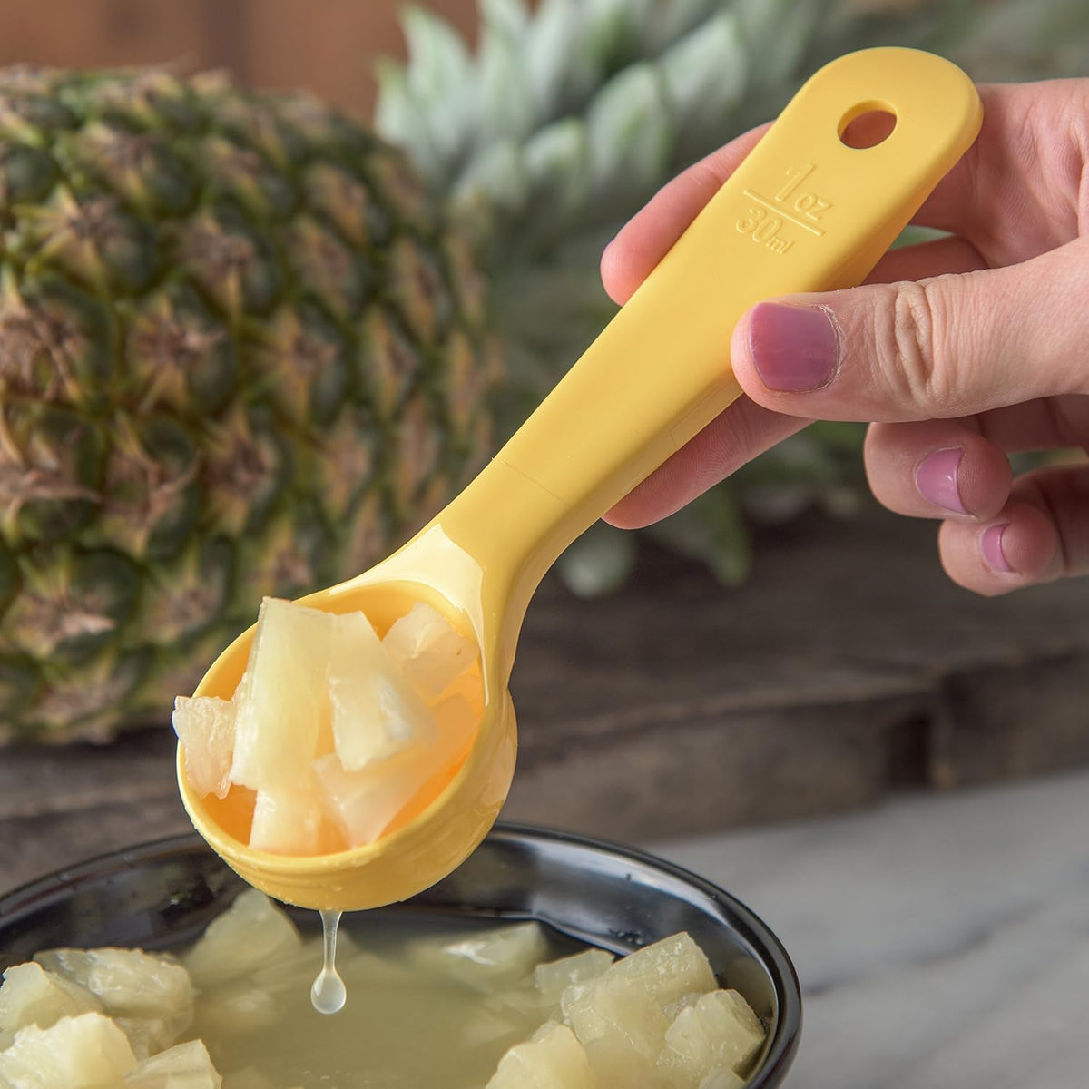 8" 3 oz Perforated Portion Control Spoon – Short Handle spoon – Flat Bottom spoon, Dishwasher Compatible, White