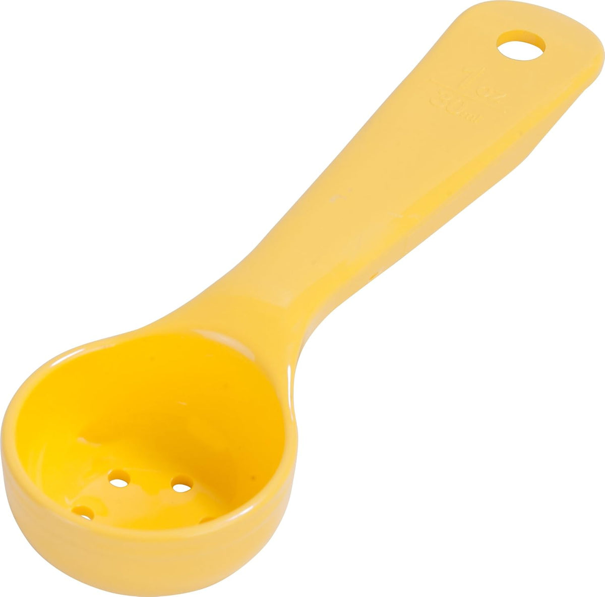 8" 3 oz Perforated Portion Control Spoon – Short Handle spoon – Flat Bottom spoon, Dishwasher Compatible, White