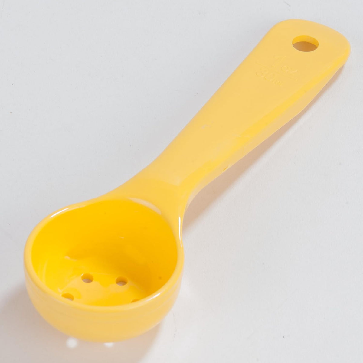 8" 3 oz Perforated Portion Control Spoon – Short Handle spoon – Flat Bottom spoon, Dishwasher Compatible, White