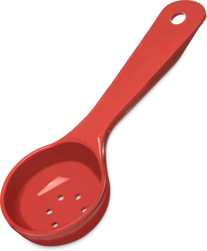 8" 3 oz Perforated Portion Control Spoon – Short Handle spoon – Flat Bottom spoon, Dishwasher Compatible, White