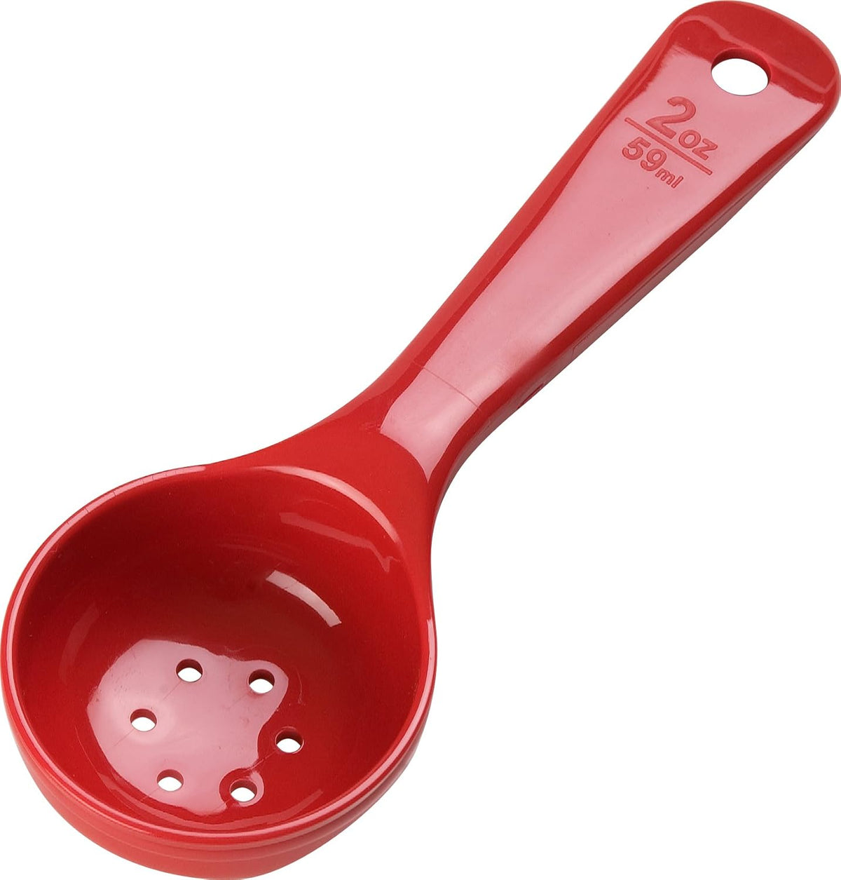 8" 3 oz Perforated Portion Control Spoon – Short Handle spoon – Flat Bottom spoon, Dishwasher Compatible, White