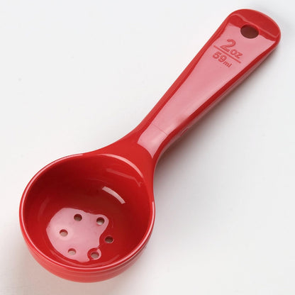 8" 3 oz Perforated Portion Control Spoon – Short Handle spoon – Flat Bottom spoon, Dishwasher Compatible, White