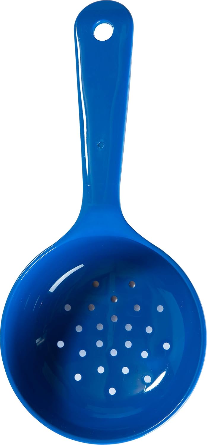 8" 3 oz Perforated Portion Control Spoon – Short Handle spoon – Flat Bottom spoon, Dishwasher Compatible, White