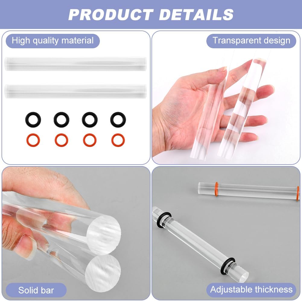 Acrylic Clay Rolling Pin with 3mm & 5mm Adjustable Thickness Rings – Essential Polymer Air-Dry Clay Tool Kit for Sculpting, Shaping & Jewelry Making Crafts(7.68x0.79inch)