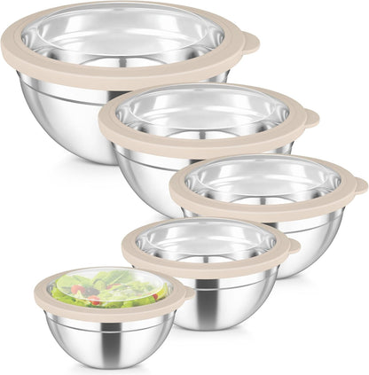 Mixing Bowls with Lids Set of 5, Stainless Steel Salad Bowls