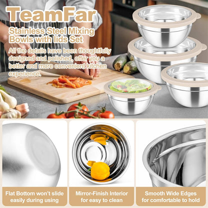 Mixing Bowls with Lids Set of 5, Stainless Steel Salad Bowls
