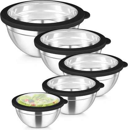 Mixing Bowls with Lids Set of 5, Stainless Steel Salad Bowls