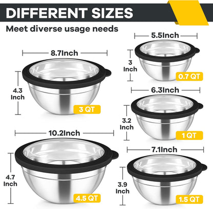 Mixing Bowls with Lids Set of 5, Stainless Steel Salad Bowls
