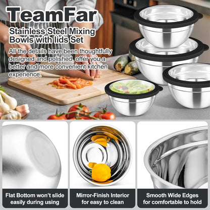Mixing Bowls with Lids Set of 5, Stainless Steel Salad Bowls