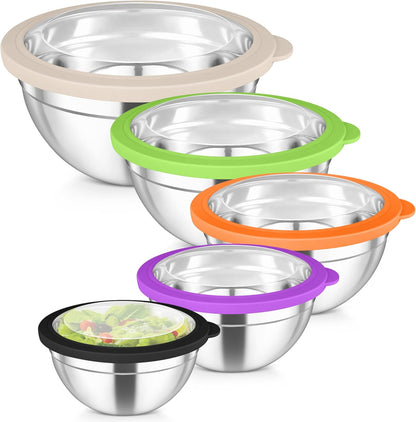 Mixing Bowls with Lids Set of 5, Stainless Steel Salad Bowls