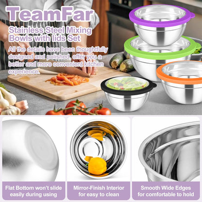 Mixing Bowls with Lids Set of 5, Stainless Steel Salad Bowls