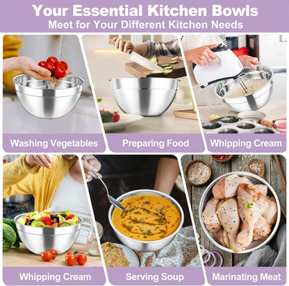 Mixing Bowls with Lids Set of 5, Stainless Steel Salad Bowls