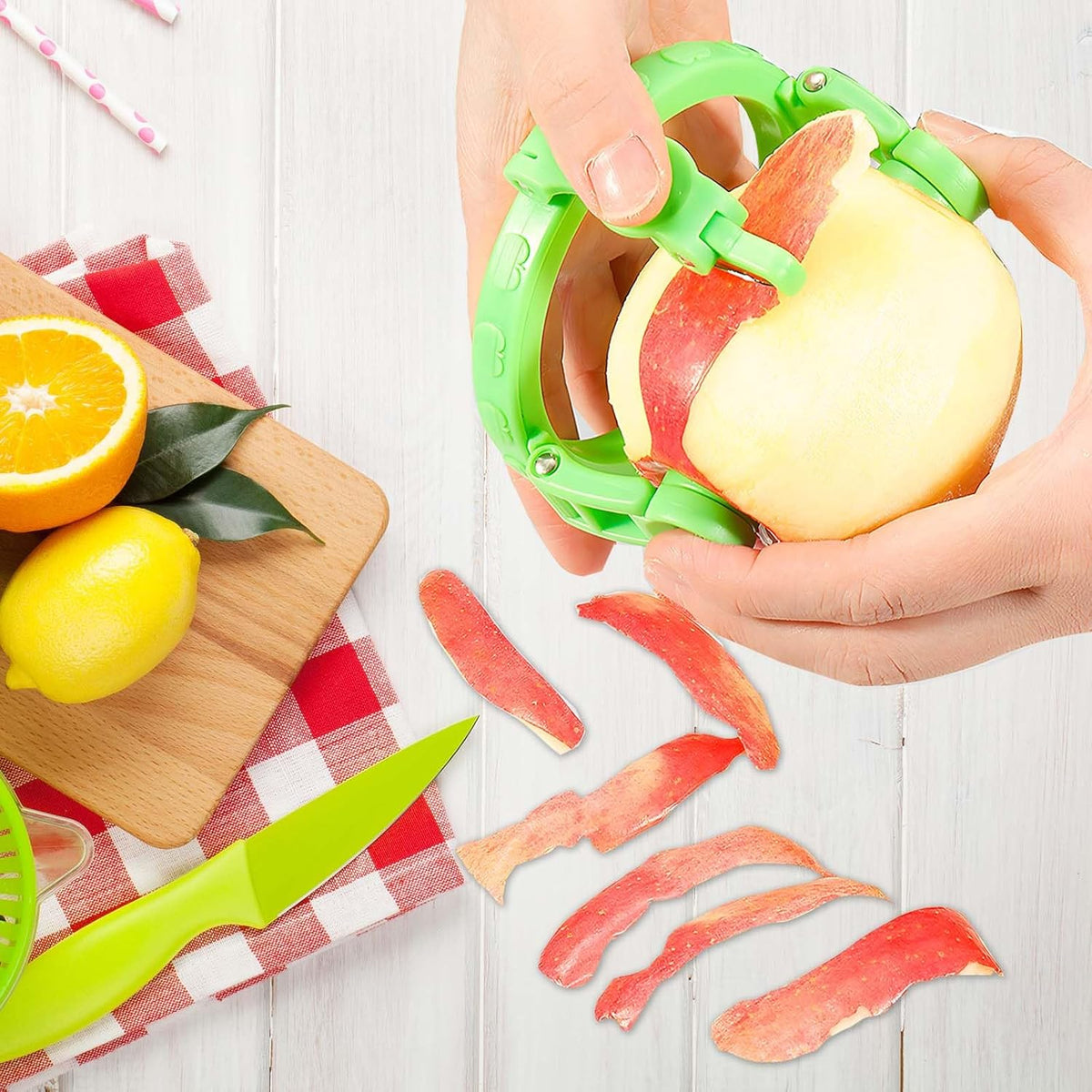 2Pcs Handheld Rotary Apple Peeler – 2025 New Fun Fruit Peeler for Pears Peaches | Manual Peeling Tool,Stainless Steel Blade | Foldable & Adjustable Slicer Gadget for Kitchen