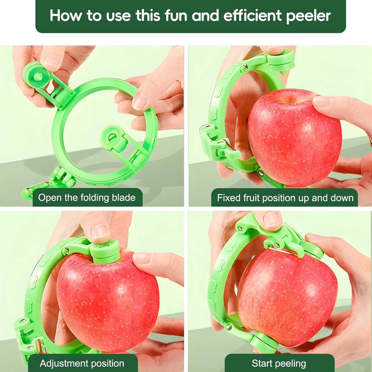 2Pcs Handheld Rotary Apple Peeler – 2025 New Fun Fruit Peeler for Pears Peaches | Manual Peeling Tool,Stainless Steel Blade | Foldable & Adjustable Slicer Gadget for Kitchen