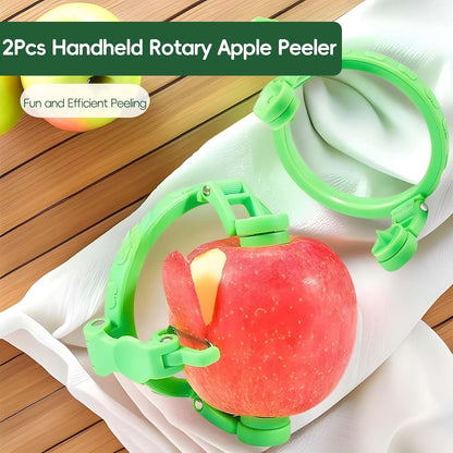 2Pcs Handheld Rotary Apple Peeler – 2025 New Fun Fruit Peeler for Pears Peaches | Manual Peeling Tool,Stainless Steel Blade | Foldable & Adjustable Slicer Gadget for Kitchen