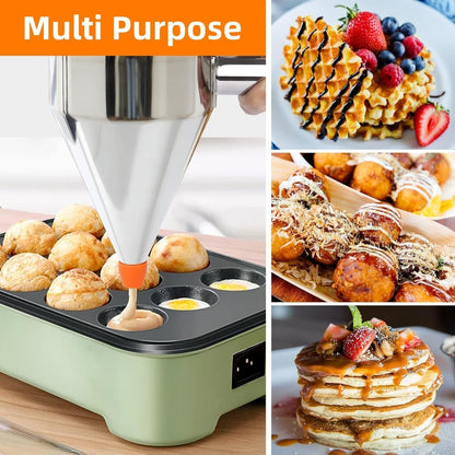Pancake Batter Dispenser, 40oz Multi-Caliber Stainless Steel Funnel Cake Dispenser with Stand Waffle Batter Dispenser Pancake Maker Cooking Tools (1.2L)