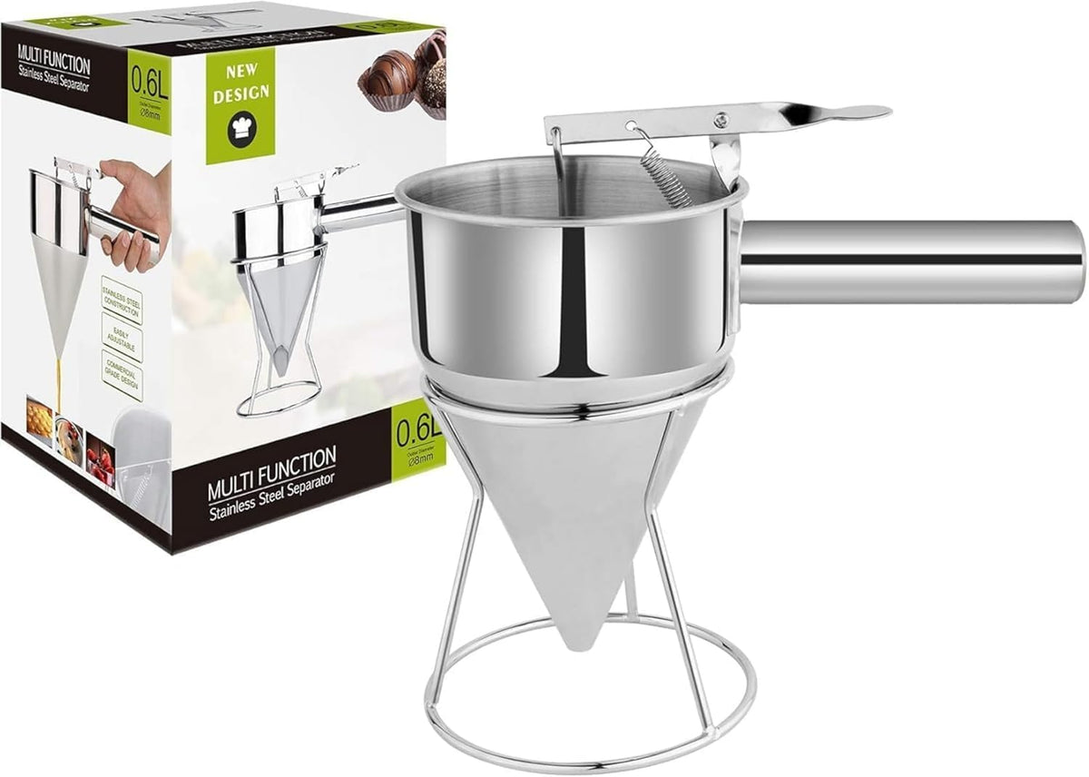 Pancake Batter Dispenser, 40oz Multi-Caliber Stainless Steel Funnel Cake Dispenser with Stand Waffle Batter Dispenser Pancake Maker Cooking Tools (1.2L)