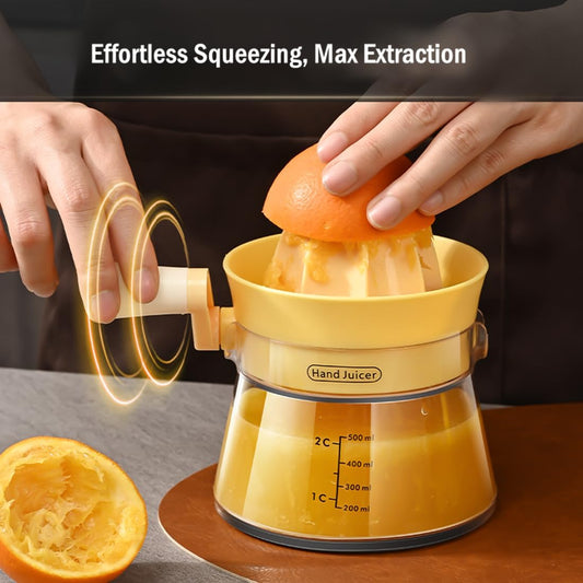 Manual Citrus Juicer with Rotating Crank-500ml Large Capacity Hand Press for Lemon Orange Lime Grapefruit | Max Extraction,Ergonomic Handle for Effortless Squeezing,Dishwasher Safe & Compact Storage