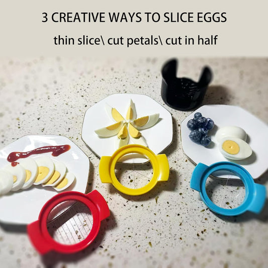 3-in-1 Egg Slicer for Hard Boiled Eggs, Strawberry, Banana & Avocado – Stainless Steel Cutter with Piercer, Multi-functional Kitchen Tool for Salad, Sandwich, Breakfast & Charcuterie