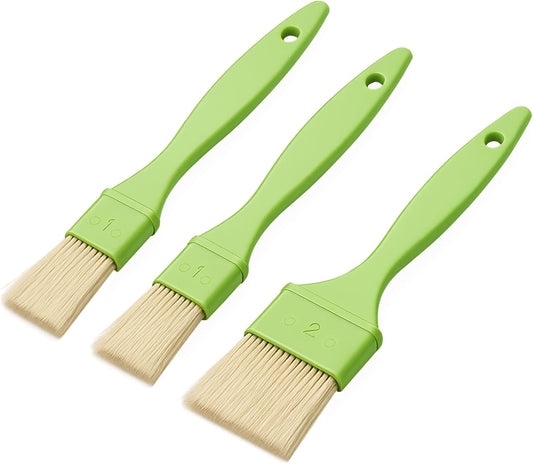 3 Pcs Pastry Brush Set, 1/1/2 inch Bristle Basting Brushes for Cooking, Heat Resistant, Kitchen Brush for Oil, BBQ Grill, Butter Sauce, Baking, with Hang Hole Design Green