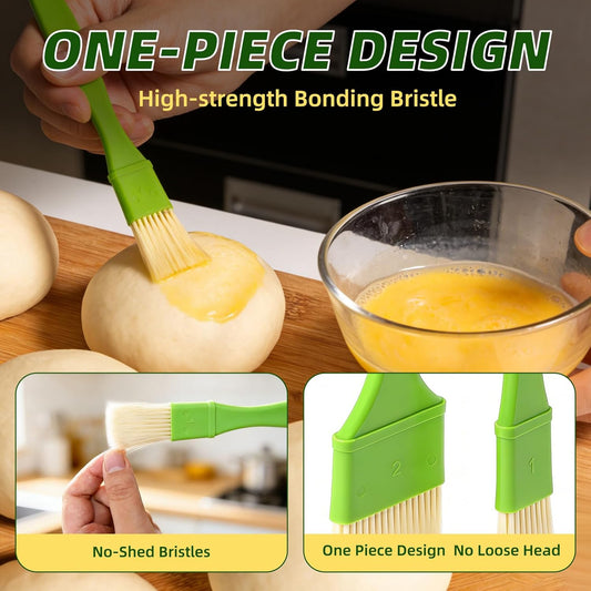 3 Pcs Pastry Brush Set, 1/1/2 inch Bristle Basting Brushes for Cooking, Heat Resistant, Kitchen Brush for Oil, BBQ Grill, Butter Sauce, Baking, with Hang Hole Design Green