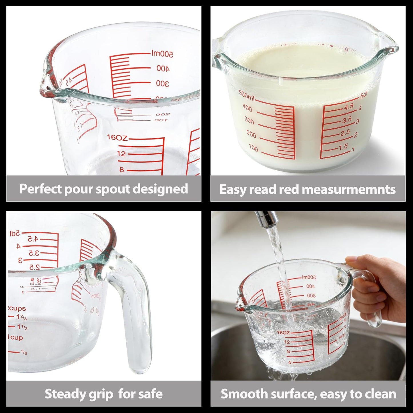 Glass Measuring Cup For Baking and Cooking, Apartment Kitchen Tools (16 oz) | Dishwasher, Freezer, Microwave and Oven Safe