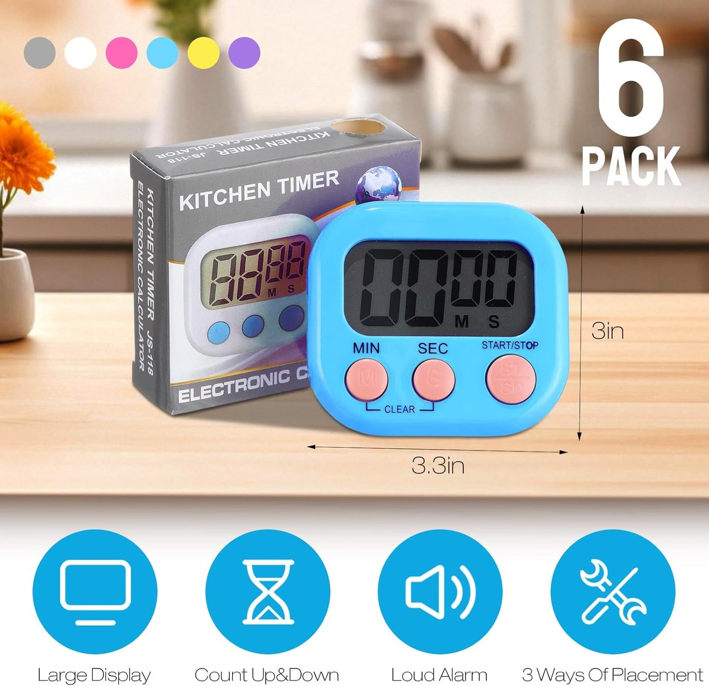 24 Pcs Digital Kitchen Timer Magnetic Timer Bulk On/Off Switch Minute Second Count up Countdown Loud Alarm for Exercise Cook Baking (Blue,Green)