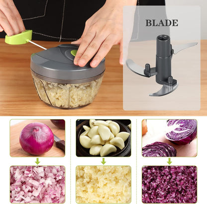 Manual Food Chopper Vegetable Cutter, Hand String Vegetable Chopper Onions Cutter for Vegetable Fruits Nuts BPA Free Food Safe Material, 500ml Gray