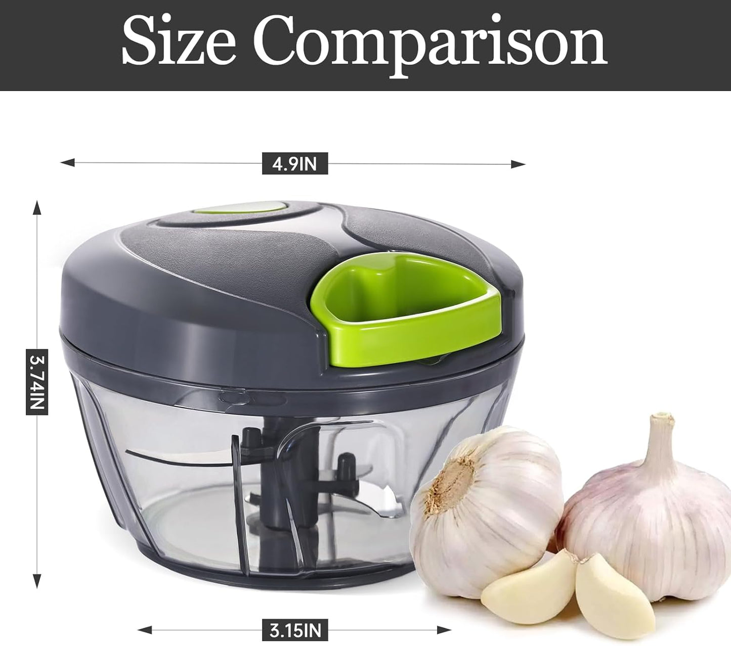 Manual Food Chopper Vegetable Cutter, Hand String Vegetable Chopper Onions Cutter for Vegetable Fruits Nuts BPA Free Food Safe Material, 500ml Gray