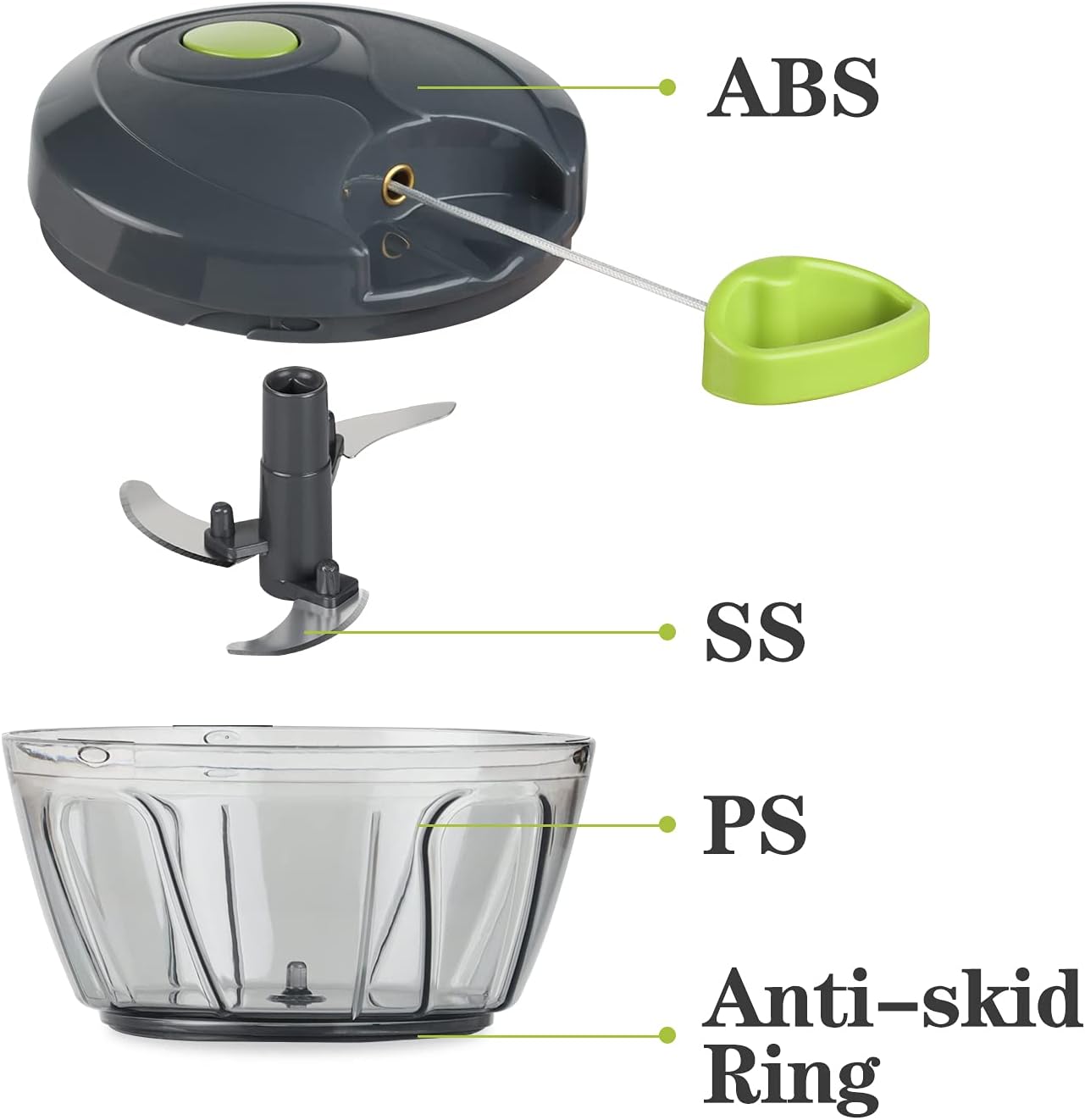 Manual Food Chopper Vegetable Cutter, Hand String Vegetable Chopper Onions Cutter for Vegetable Fruits Nuts BPA Free Food Safe Material, 500ml Gray