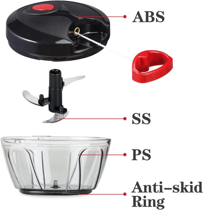 Manual Food Chopper Vegetable Cutter, Hand String Vegetable Chopper Onions Cutter for Vegetable Fruits Nuts BPA Free Food Safe Material, 500ml Gray
