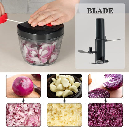 Manual Food Chopper Vegetable Cutter, Hand String Vegetable Chopper Onions Cutter for Vegetable Fruits Nuts BPA Free Food Safe Material, 500ml Gray