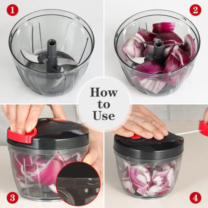 Manual Food Chopper Vegetable Cutter, Hand String Vegetable Chopper Onions Cutter for Vegetable Fruits Nuts BPA Free Food Safe Material, 500ml Gray