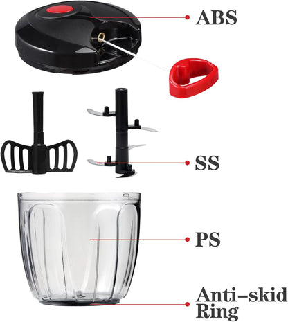 Manual Food Chopper Vegetable Cutter, Hand String Vegetable Chopper Onions Cutter for Vegetable Fruits Nuts BPA Free Food Safe Material, 500ml Gray