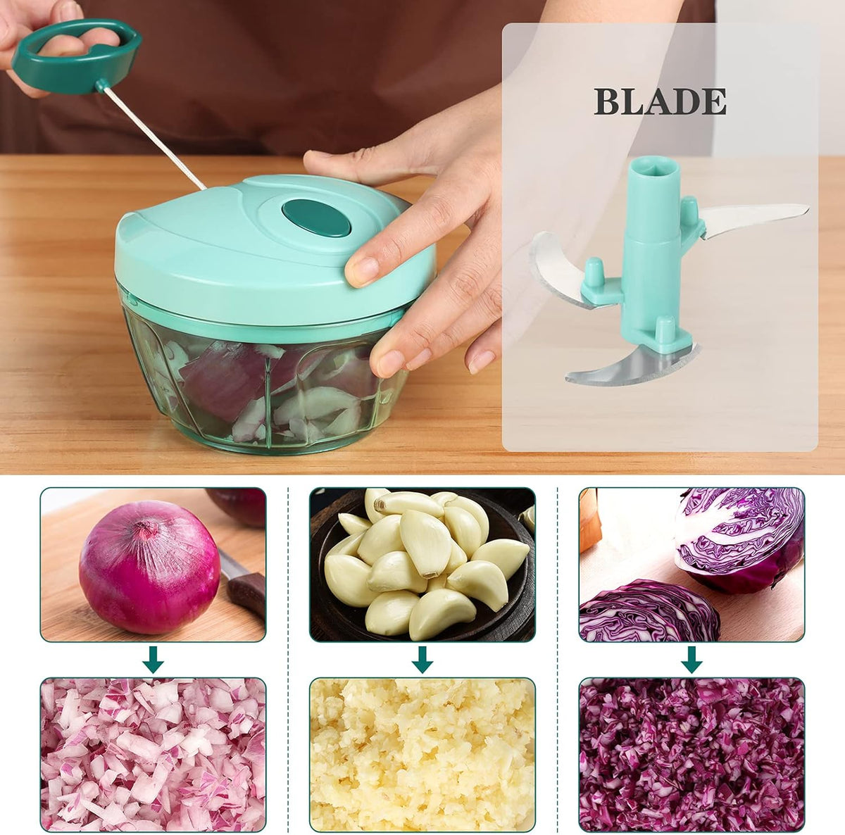 Manual Food Chopper Vegetable Cutter, Hand String Vegetable Chopper Onions Cutter for Vegetable Fruits Nuts BPA Free Food Safe Material, 500ml Gray