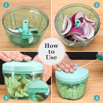 Manual Food Chopper Vegetable Cutter, Hand String Vegetable Chopper Onions Cutter for Vegetable Fruits Nuts BPA Free Food Safe Material, 500ml Gray