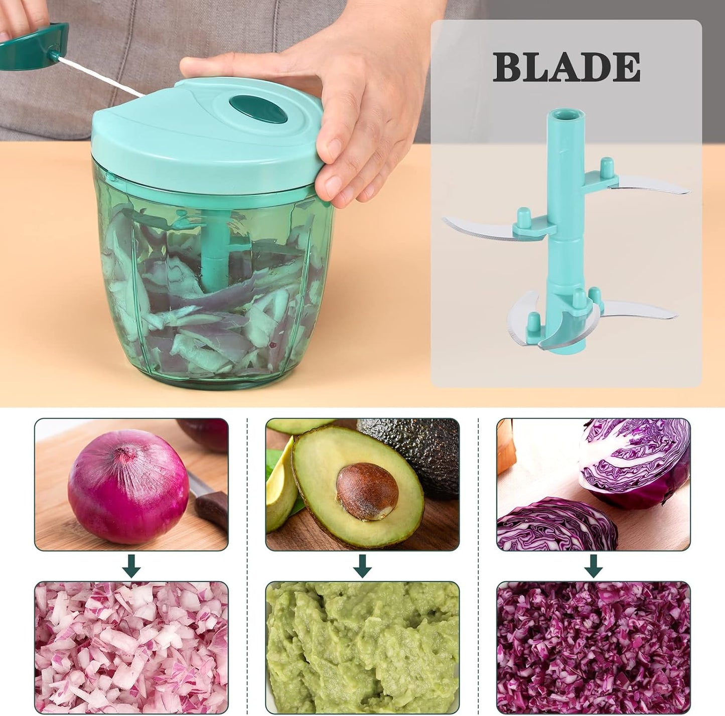 Manual Food Chopper Vegetable Cutter, Hand String Vegetable Chopper Onions Cutter for Vegetable Fruits Nuts BPA Free Food Safe Material, 500ml Gray