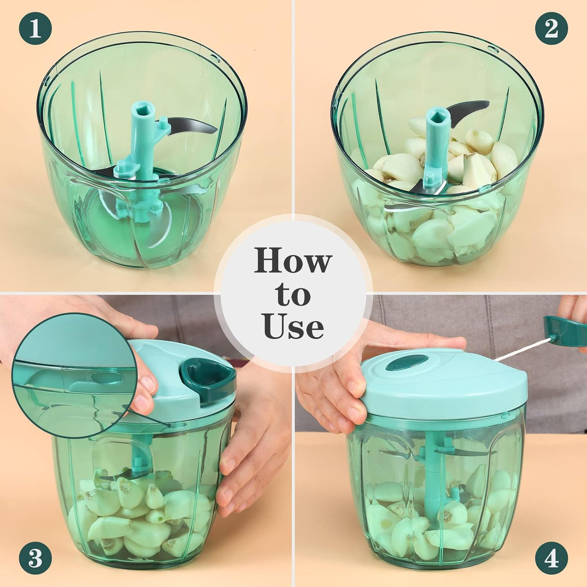 Manual Food Chopper Vegetable Cutter, Hand String Vegetable Chopper Onions Cutter for Vegetable Fruits Nuts BPA Free Food Safe Material, 500ml Gray