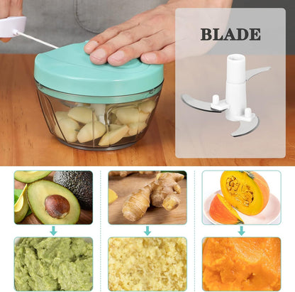 Manual Food Chopper Vegetable Cutter, Hand String Vegetable Chopper Onions Cutter for Vegetable Fruits Nuts BPA Free Food Safe Material, 500ml Gray