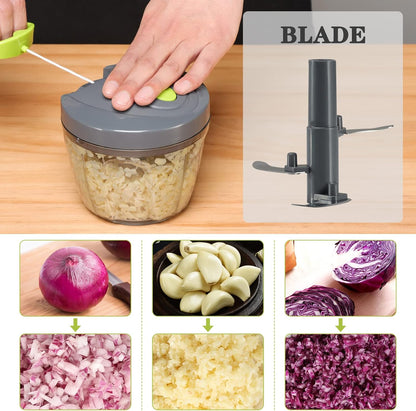 Manual Food Chopper Vegetable Cutter, Hand String Vegetable Chopper Onions Cutter for Vegetable Fruits Nuts BPA Free Food Safe Material, 500ml Gray