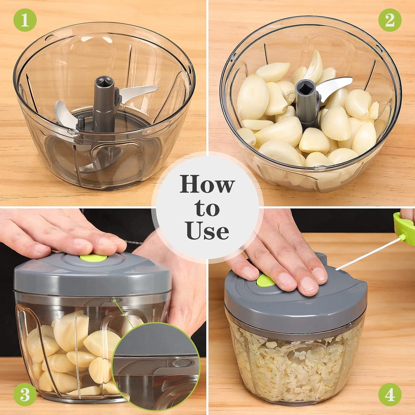 Manual Food Chopper Vegetable Cutter, Hand String Vegetable Chopper Onions Cutter for Vegetable Fruits Nuts BPA Free Food Safe Material, 500ml Gray