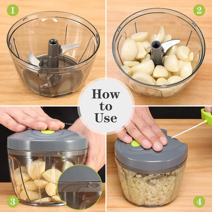 Manual Food Chopper Vegetable Cutter, Hand String Vegetable Chopper Onions Cutter for Vegetable Fruits Nuts BPA Free Food Safe Material, 500ml Gray