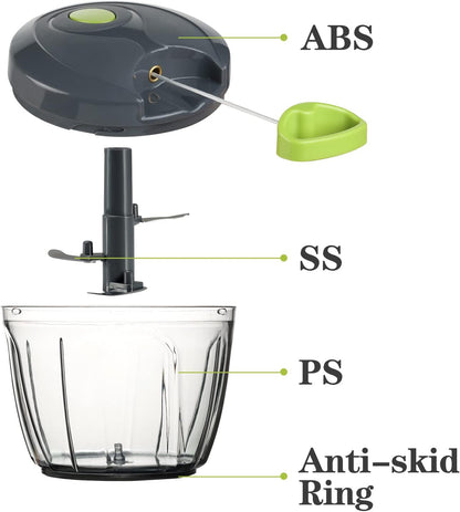 Manual Food Chopper Vegetable Cutter, Hand String Vegetable Chopper Onions Cutter for Vegetable Fruits Nuts BPA Free Food Safe Material, 500ml Gray