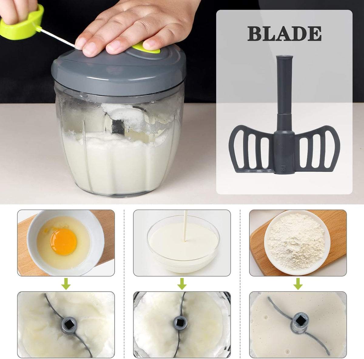Manual Food Chopper Vegetable Cutter, Hand String Vegetable Chopper Onions Cutter for Vegetable Fruits Nuts BPA Free Food Safe Material, 500ml Gray