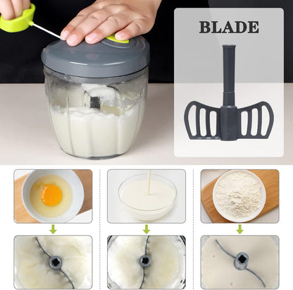 Manual Food Chopper Vegetable Cutter, Hand String Vegetable Chopper Onions Cutter for Vegetable Fruits Nuts BPA Free Food Safe Material, 500ml Gray